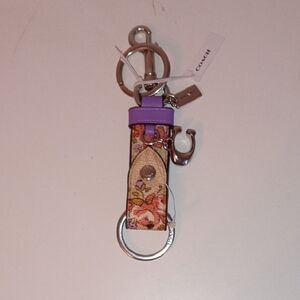 Coach Floral Key Holder with Purple and Silver Accents